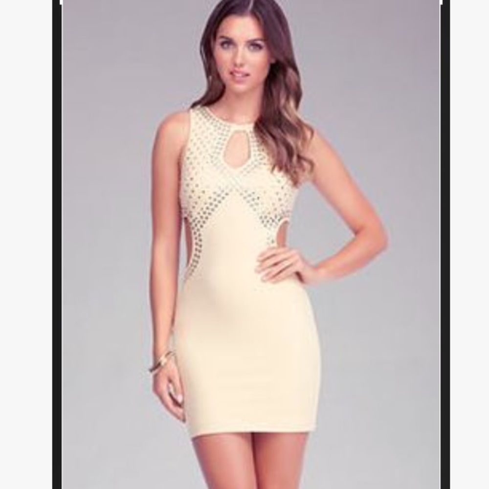 NWOT Bebe - Nude Studded Cut-Out Mini Dress